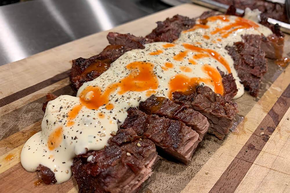 Spicy Bleu Cheese Dressing Served on Grilled Steak