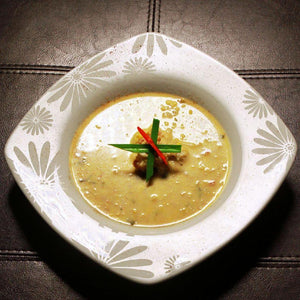 Lobster Roasted Corn Chowder with Truffle Oil and Crispy Pancetta